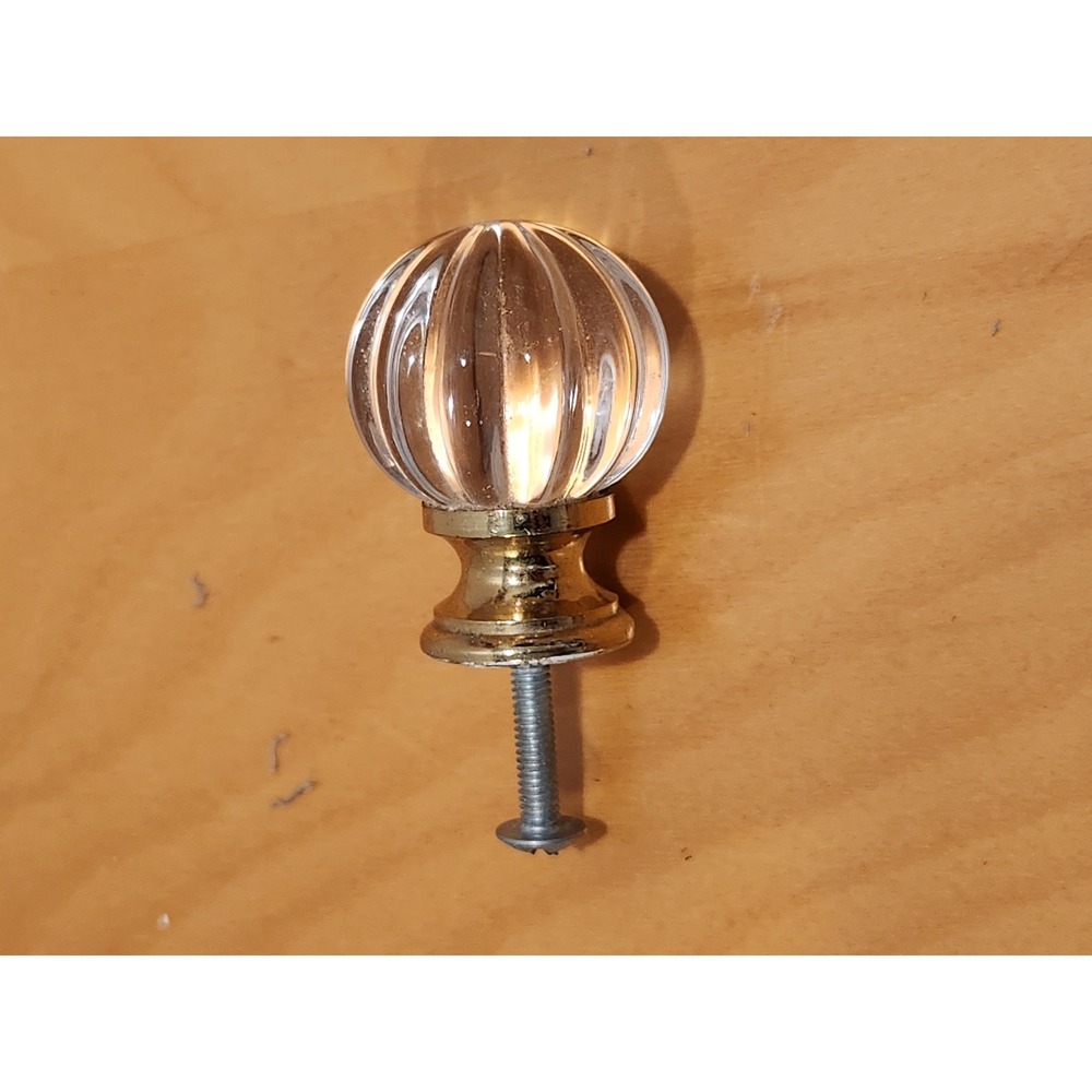 Clear Glass Dresser Knobs Ribbed Cabinet Drawer Pulls Gold Accents